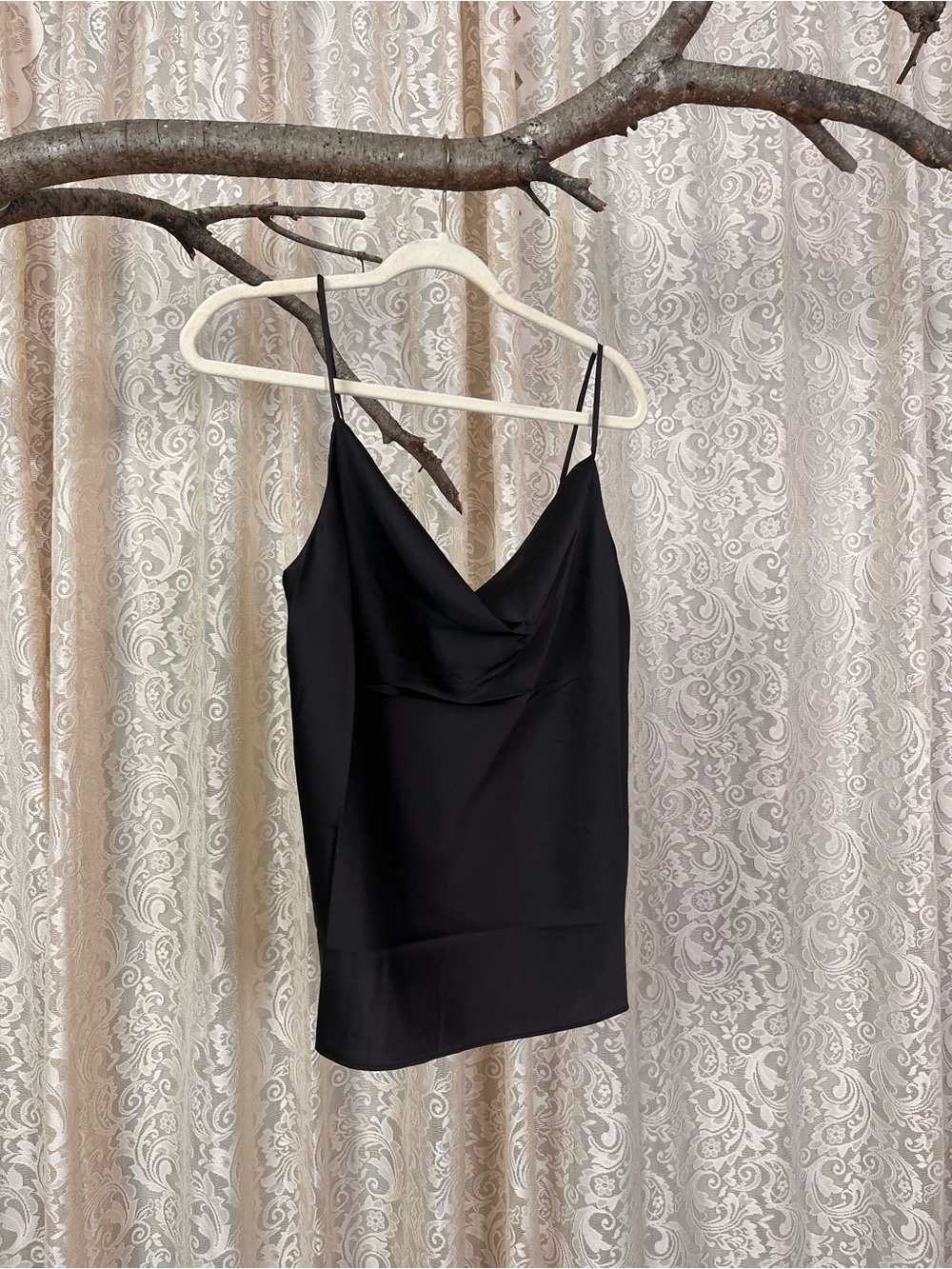 The Drop Satin Camisole Black Cowl Neck Top